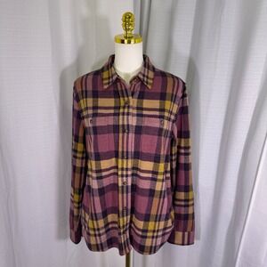 Faherty Legend Sweater Shirt Women L Lolita Plaid Knit Button Down $178